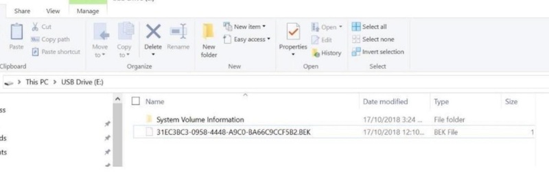 USB / BEK 파일에서 BitLocker 복구 키 찾기