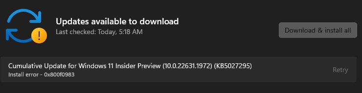 install error 0x800f0983
