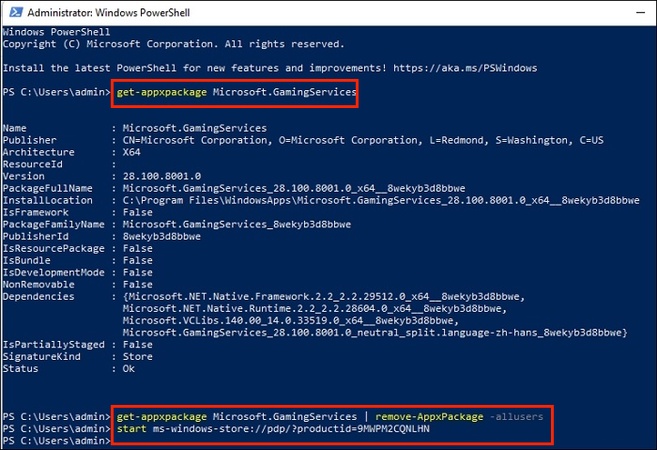 install gaming services command