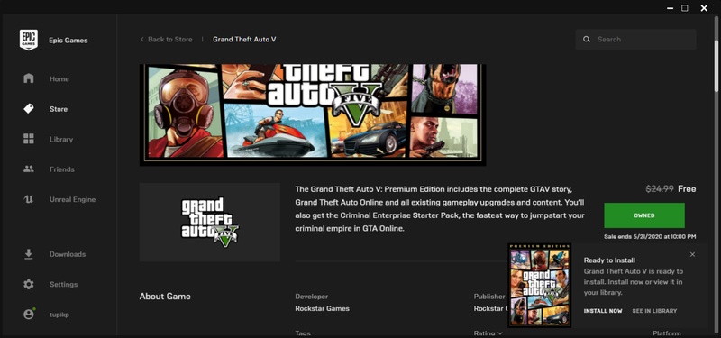 install gta 5 in epic games