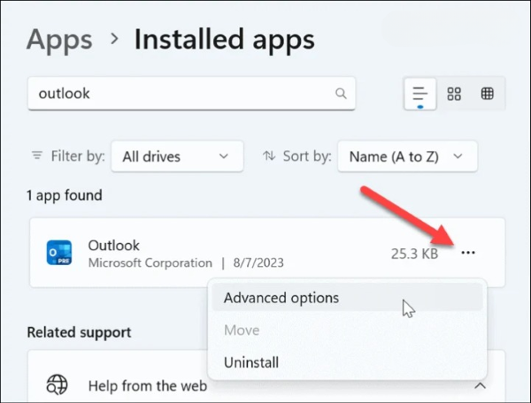 installed apps advanced options