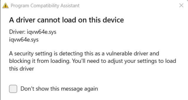 iqvw64e.sys a driver cannot load