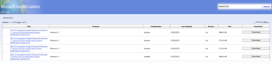 download kb5067036 update from microsoft update catalog