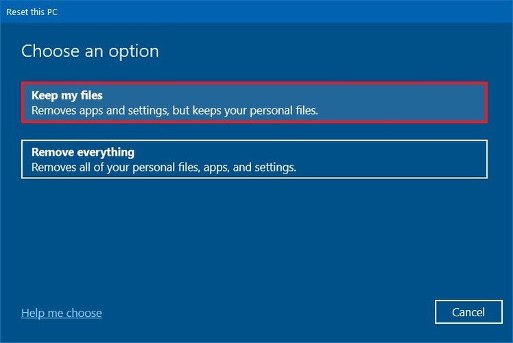 keep files while resetting this pc