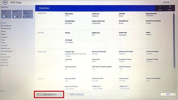 load default settings