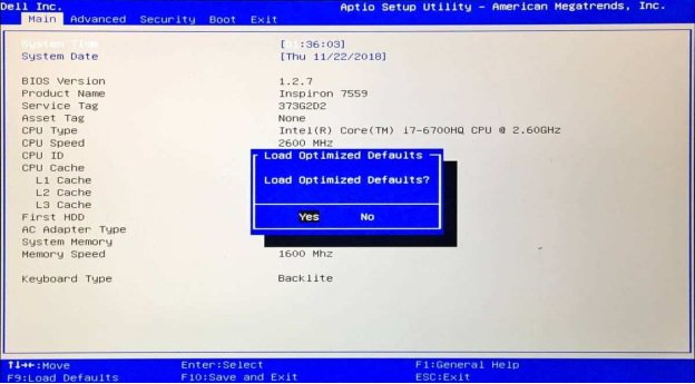 restablecer la configuración de BIOS a la predeterminada