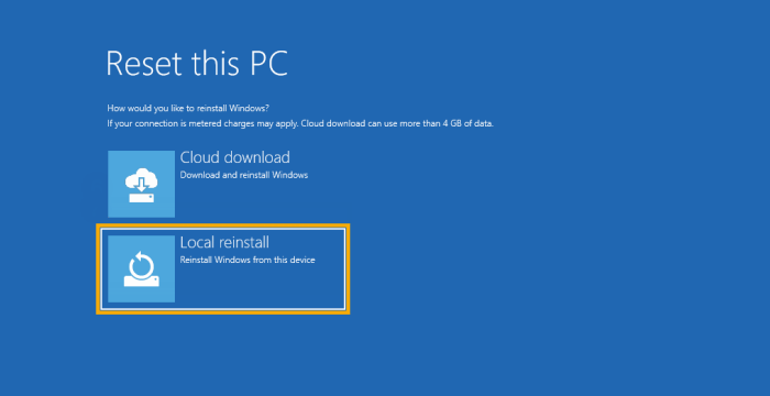 local reinstall or cloud download windows