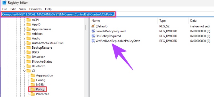 locate policy state dword