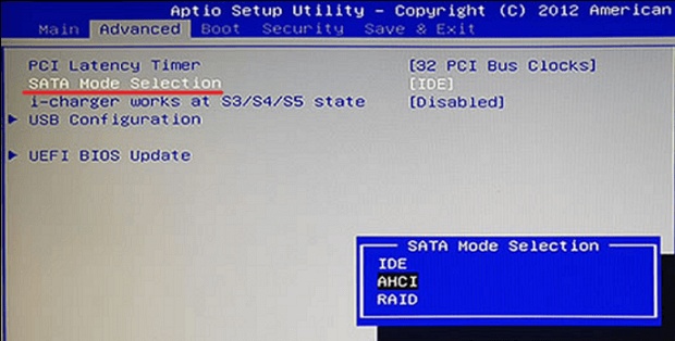 locate sata mode selection