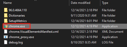 locate the chrome exe file