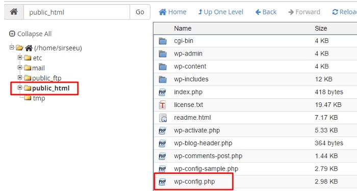 locate wp config php file