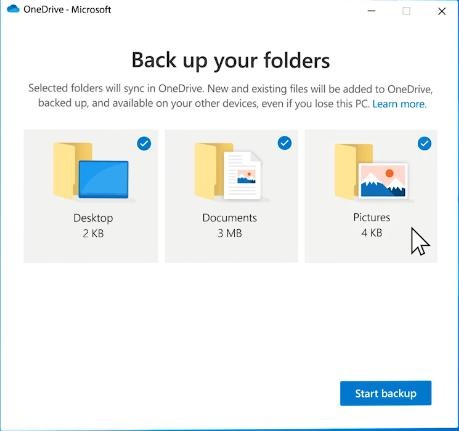 manage backup in onedrive