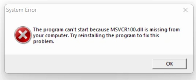 mcvcr100 dll error