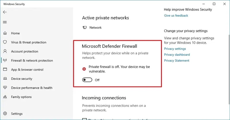 désactiver le pare-feu Microsoft Defender pour corriger l’erreur d’installation 0xc1900201