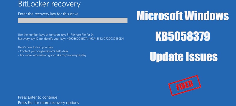 microsoft windows kb5058379 update issues