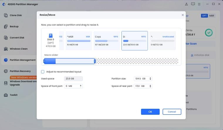 move middle partition
