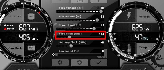 MSI Afterburner: Kerntakt reduzieren
