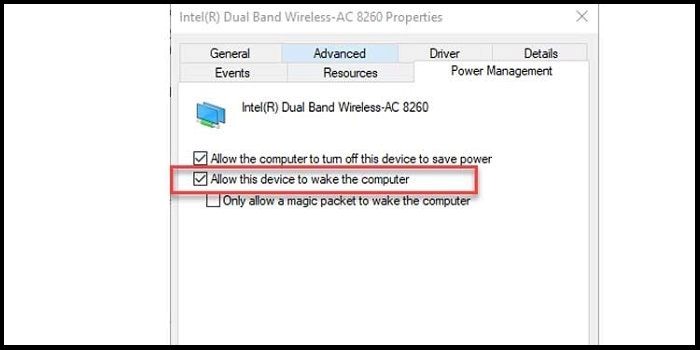 configurações do driver do adaptador de rede