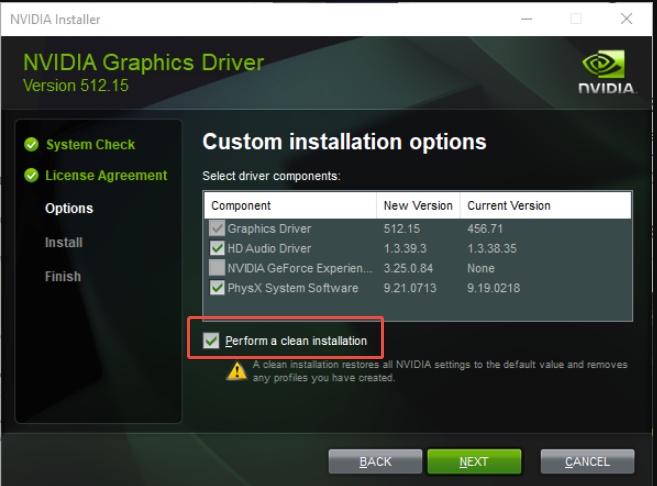 perfrom clean installation of nvidia driver