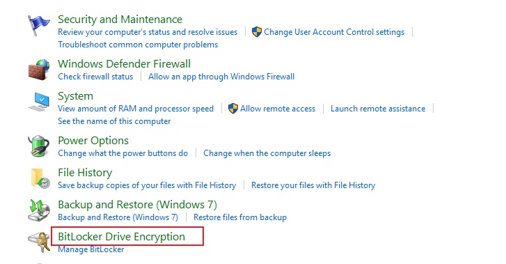 proceed to select bitlocker drive encryption