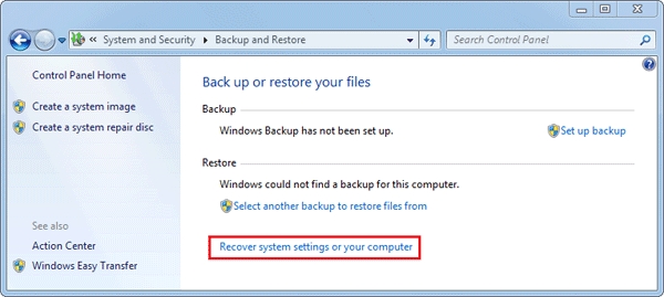 Recuperar as configurações do sistema ou do computador