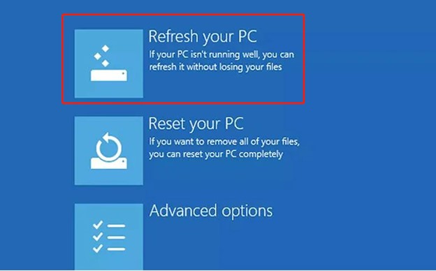 Refresh your PC to fix the BSOD 0xc0000034 error