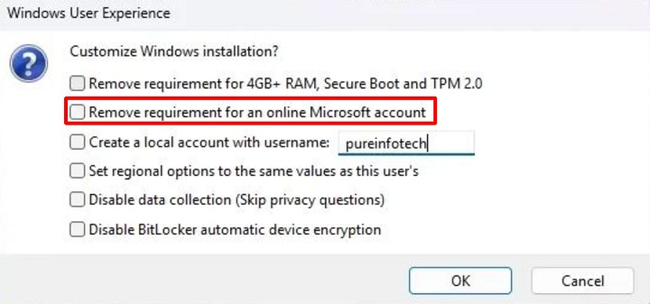 remove requirement for an online microsoft account