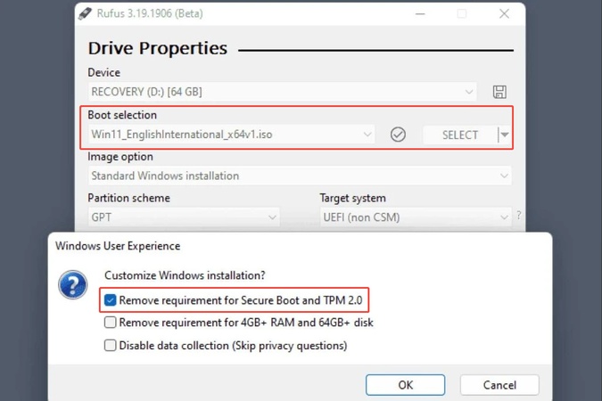 remove windows requirement is rufus