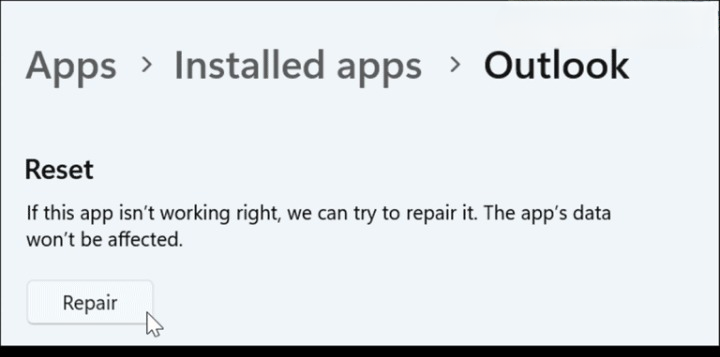 repair the installed app