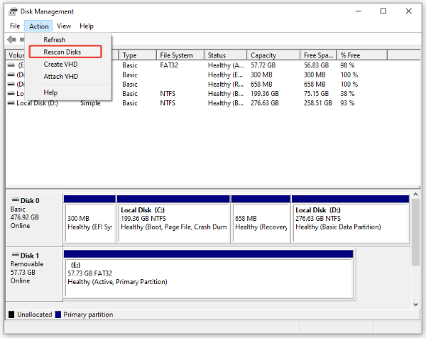 rescan disks in disk management