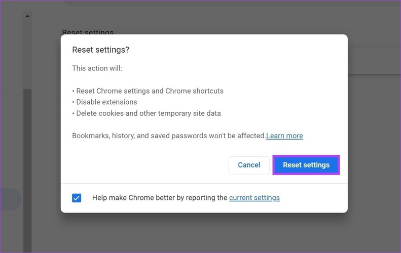 reset chrome settings