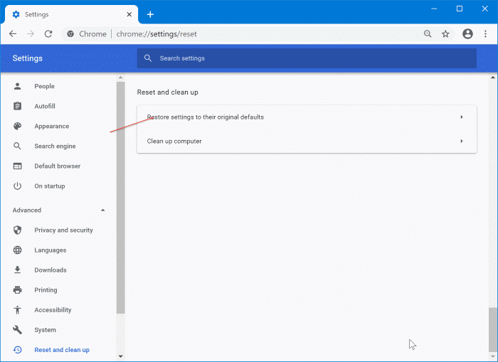 reset browser settings to fix error code 224002-1
