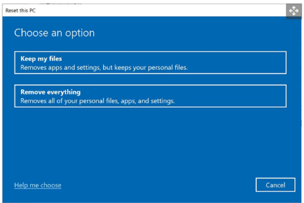 Choose between ‘keep your files’ or “remove everything”to factory reset Windows 11