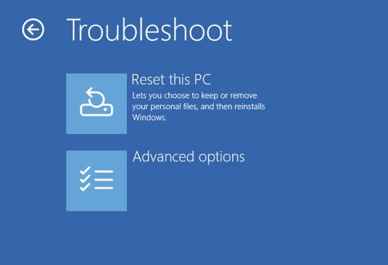 reset this pc via recovery environment