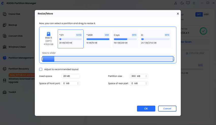 resize efi partition