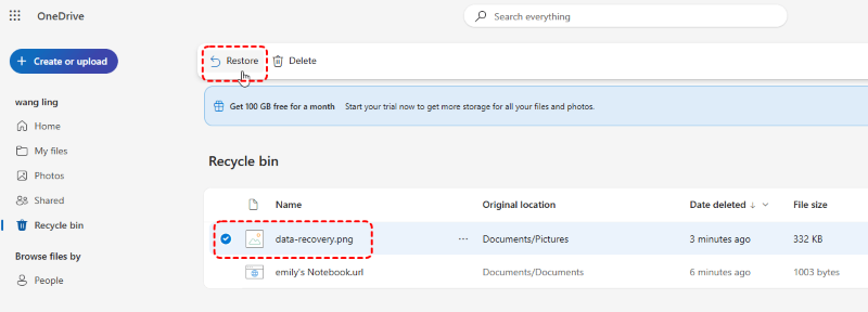 restore files from one drive