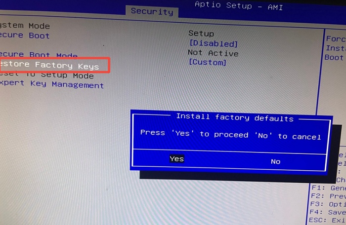 restore factory keys