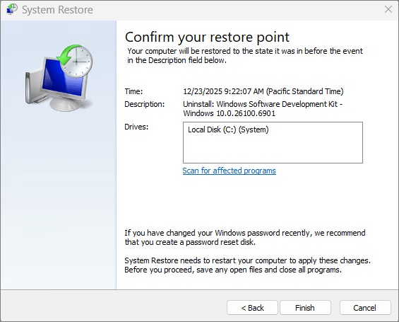 restore system to fix missing taskbar