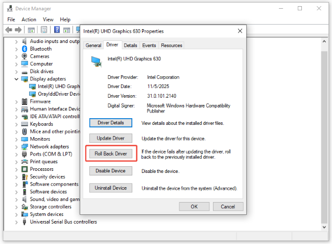 roll back the graphics driver