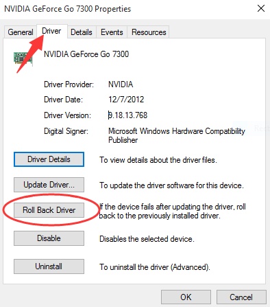 roll back to the previous driver