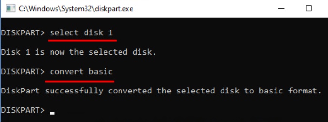 run command to covert disk
