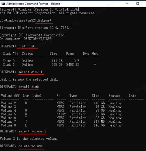 run command to delete volume