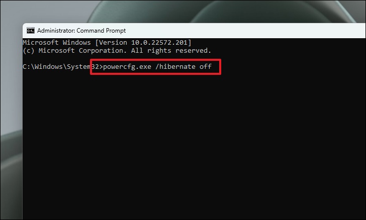 run command to turn off hibernation