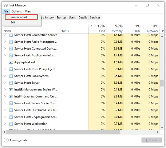 run new task in task manager