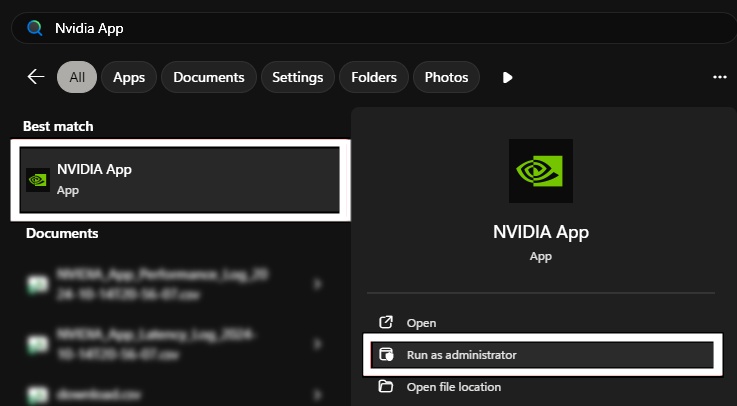 run nvidia app as admin