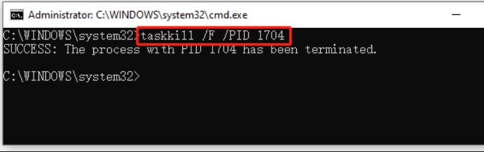Taskkill-Befehl mit Prozess-ID (PID) ausführen