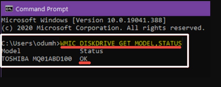 run wmic diskdrive command