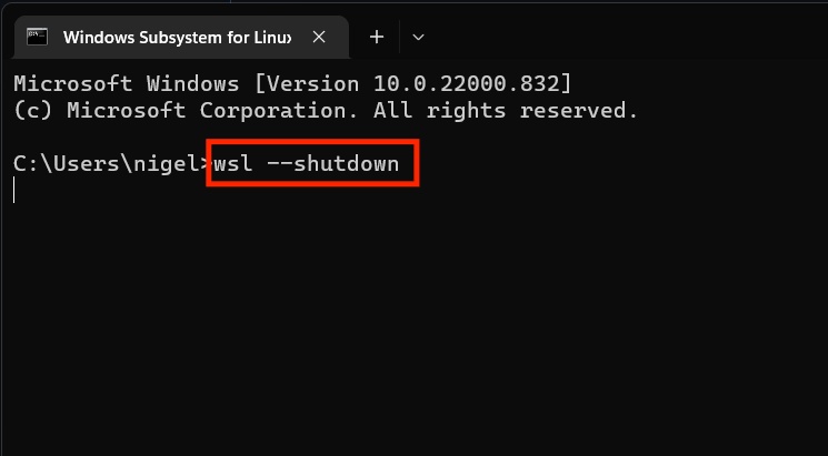 run wsl shutdown command