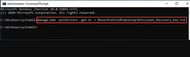 save recovery key to a file