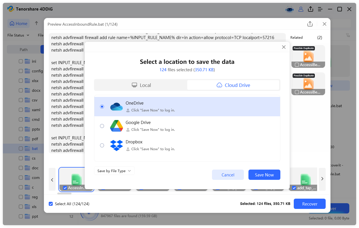 save the recovered bat files